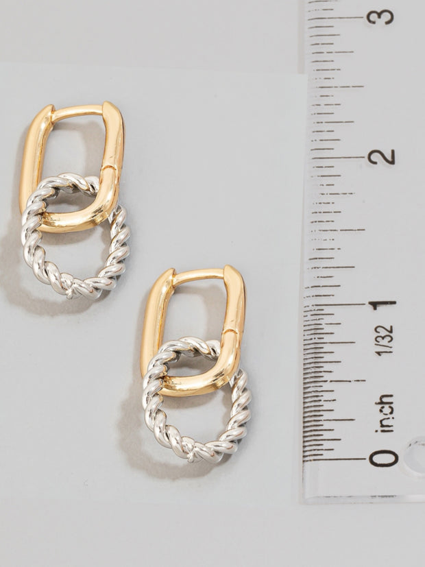 Braided Hoop Charm Rectangle Hinge Hoop Earrings
