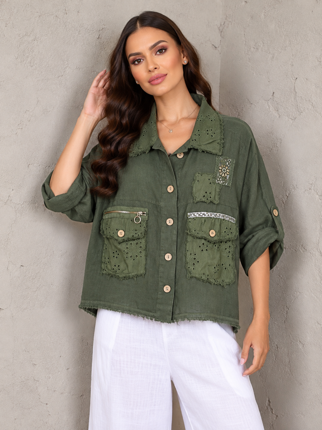 Chiara Embellished Italian Linen Jacket