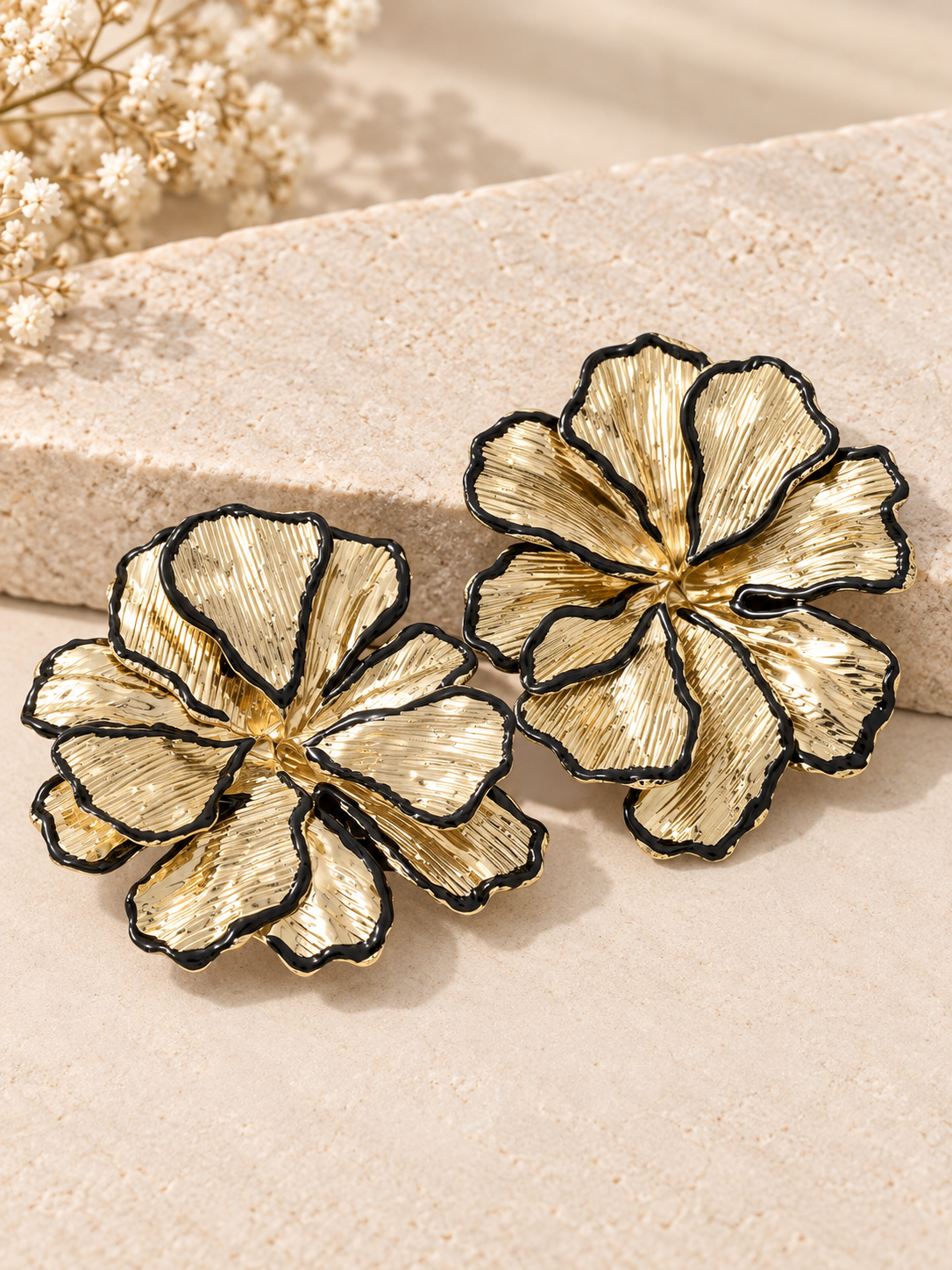 Large Open Petal Flower Statement Stud Earrings