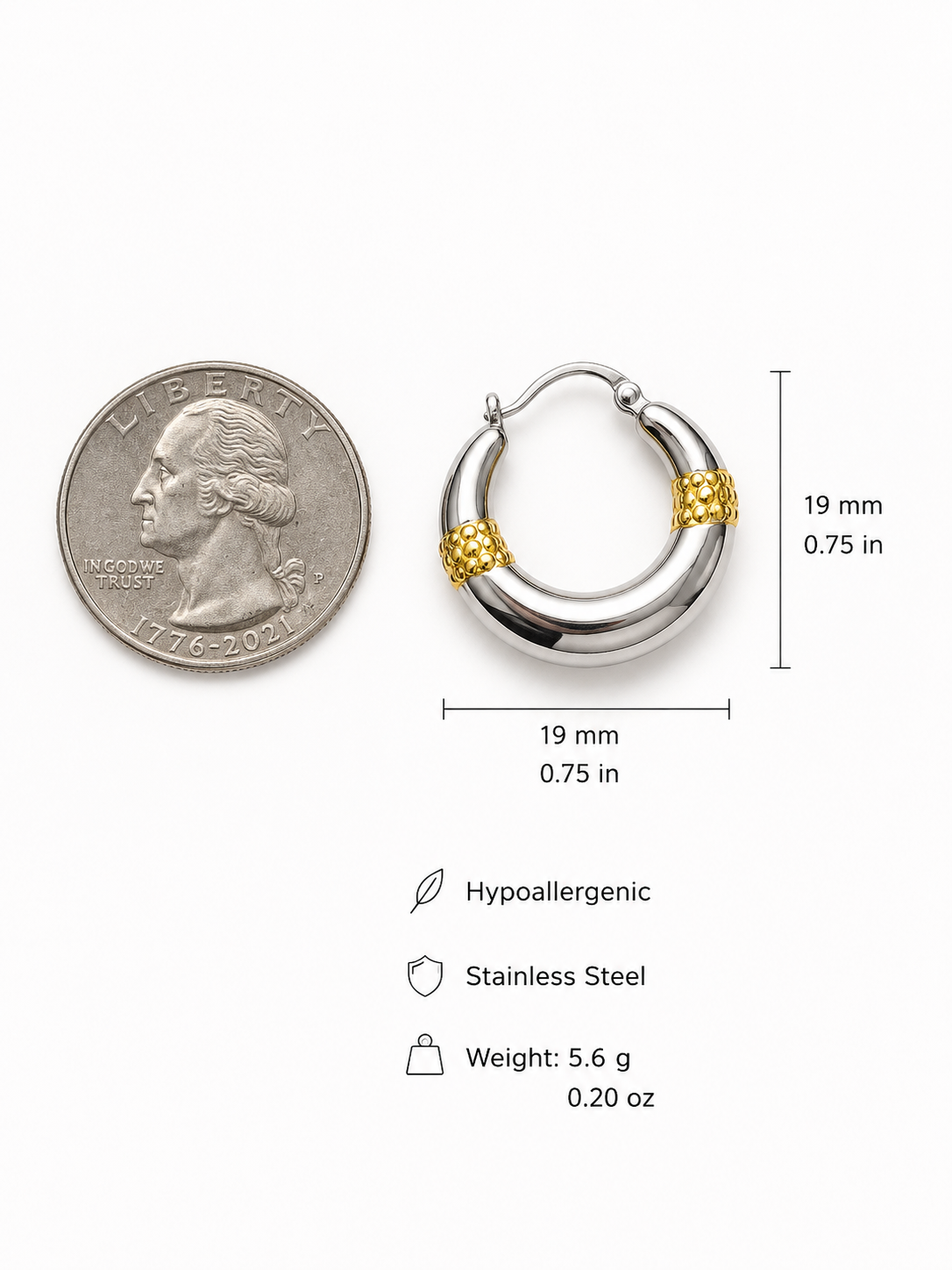 Two-Tone Textured Hoop Earrings