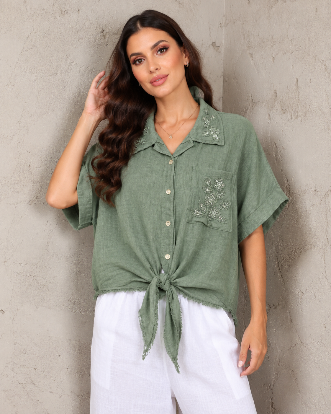 Francesca Embellished Italian Linen Top