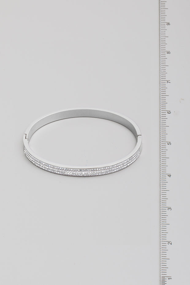 Silver Three Line Rhinestone Bangle Bracelet