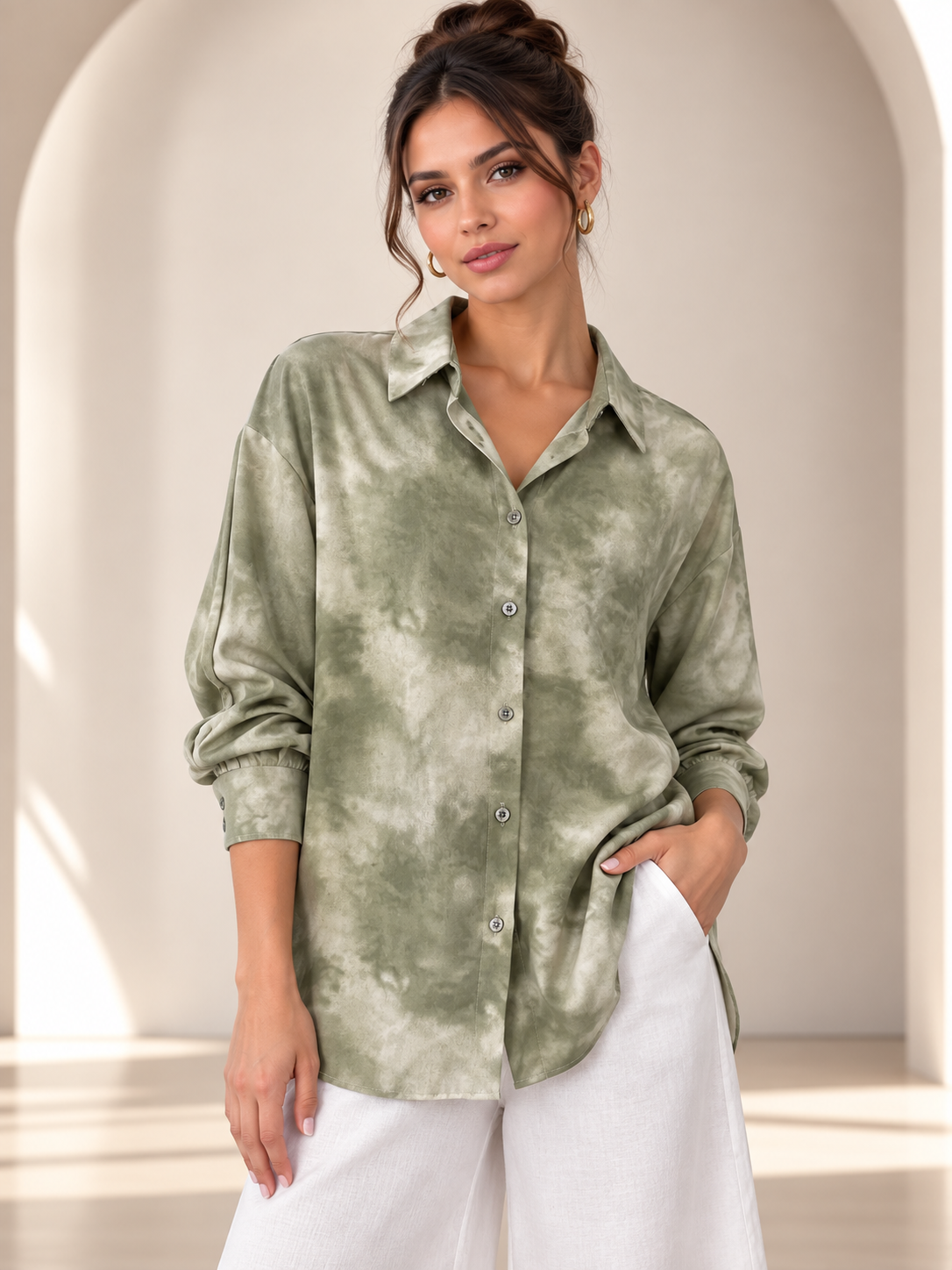 Isolde Cloud Print Olive Shirt