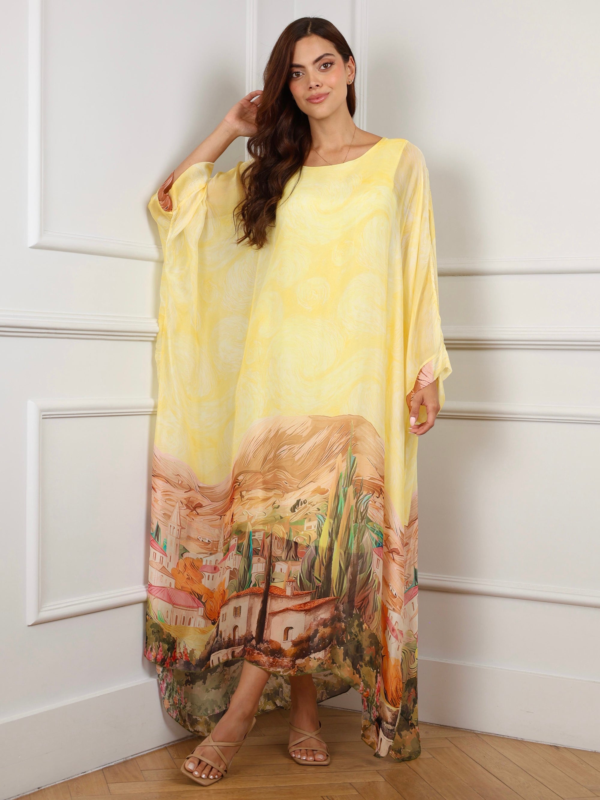 Tuscan Dream Silk Yellow Maxi Dress