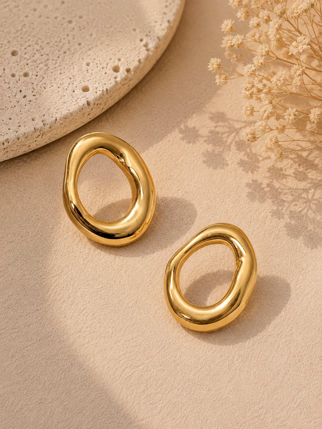 Organic Oval Gold Earrings