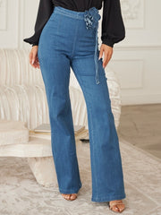 Blue Denim Flower String Bottoms