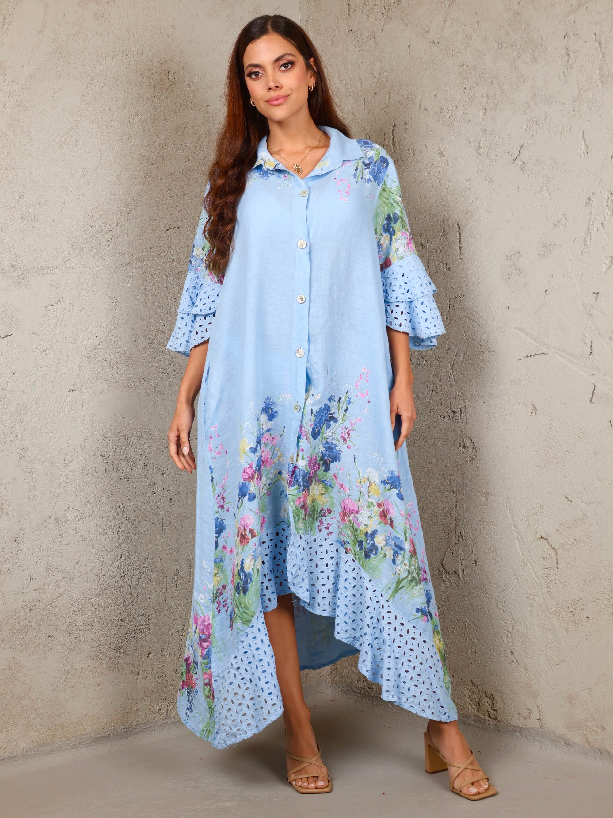 Spring Meadow Linen Dress – Baby Blue