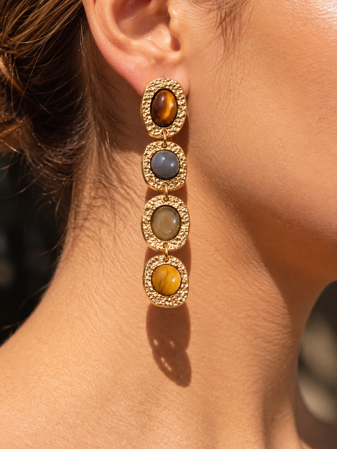 Textured Frame Multi Stone Drop Earrings