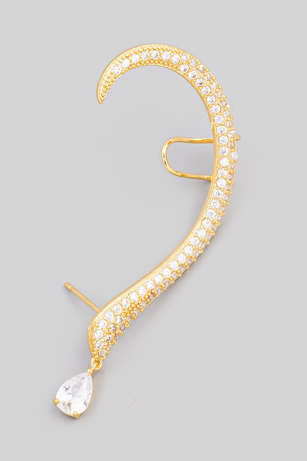 Gold Pave Curved Snake Ear Cuff Earrings