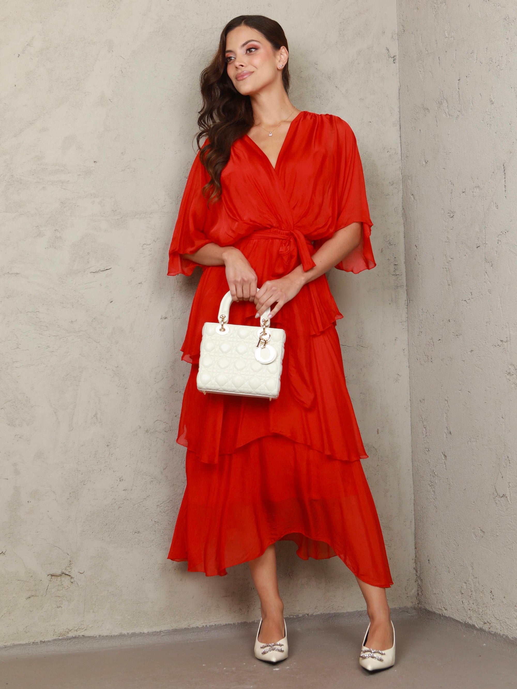bright red wrap dress Flamenco Boho Wrap Maxi Dress