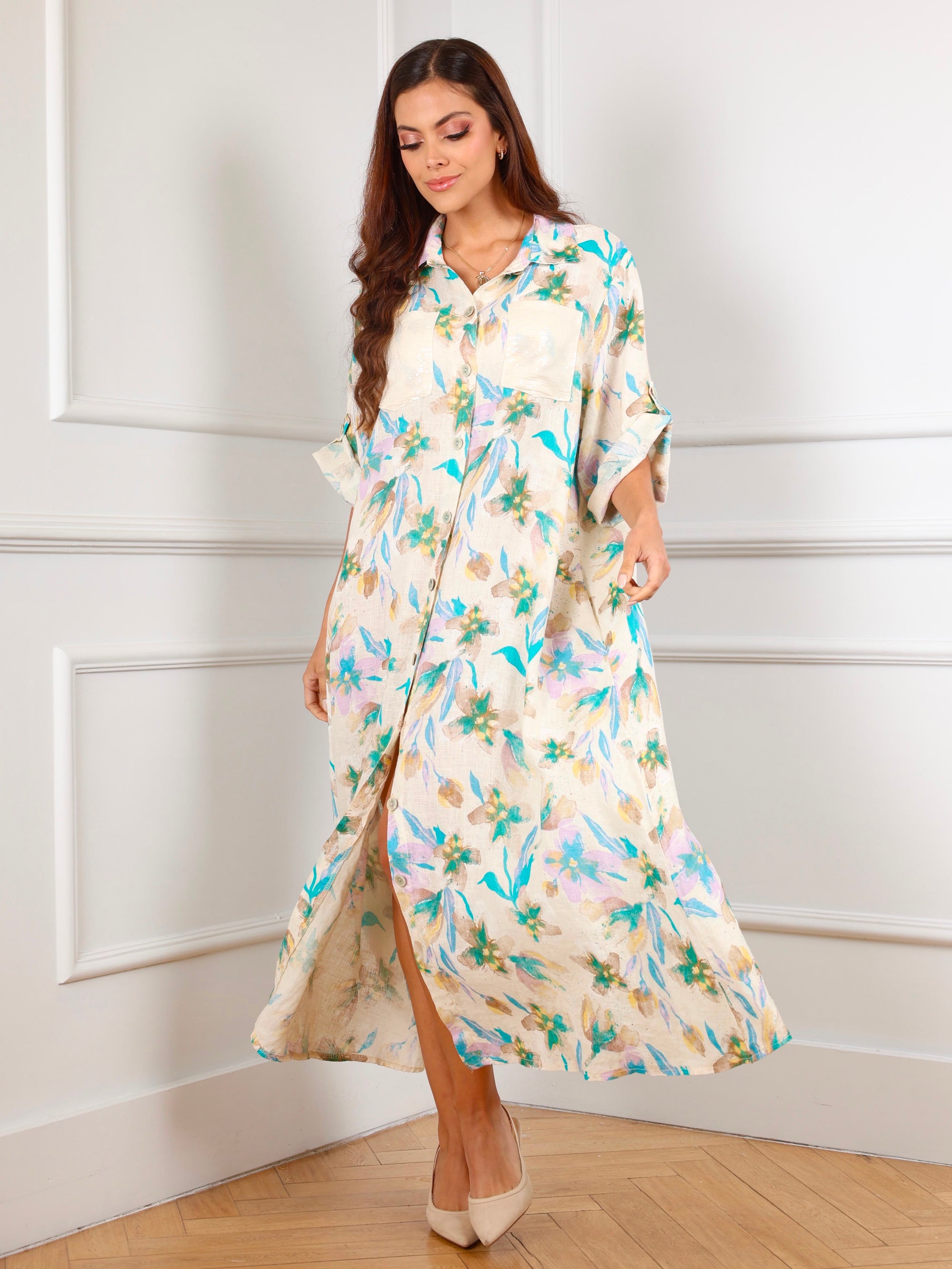 Meadow Breeze Linen Dress – Natural Beige