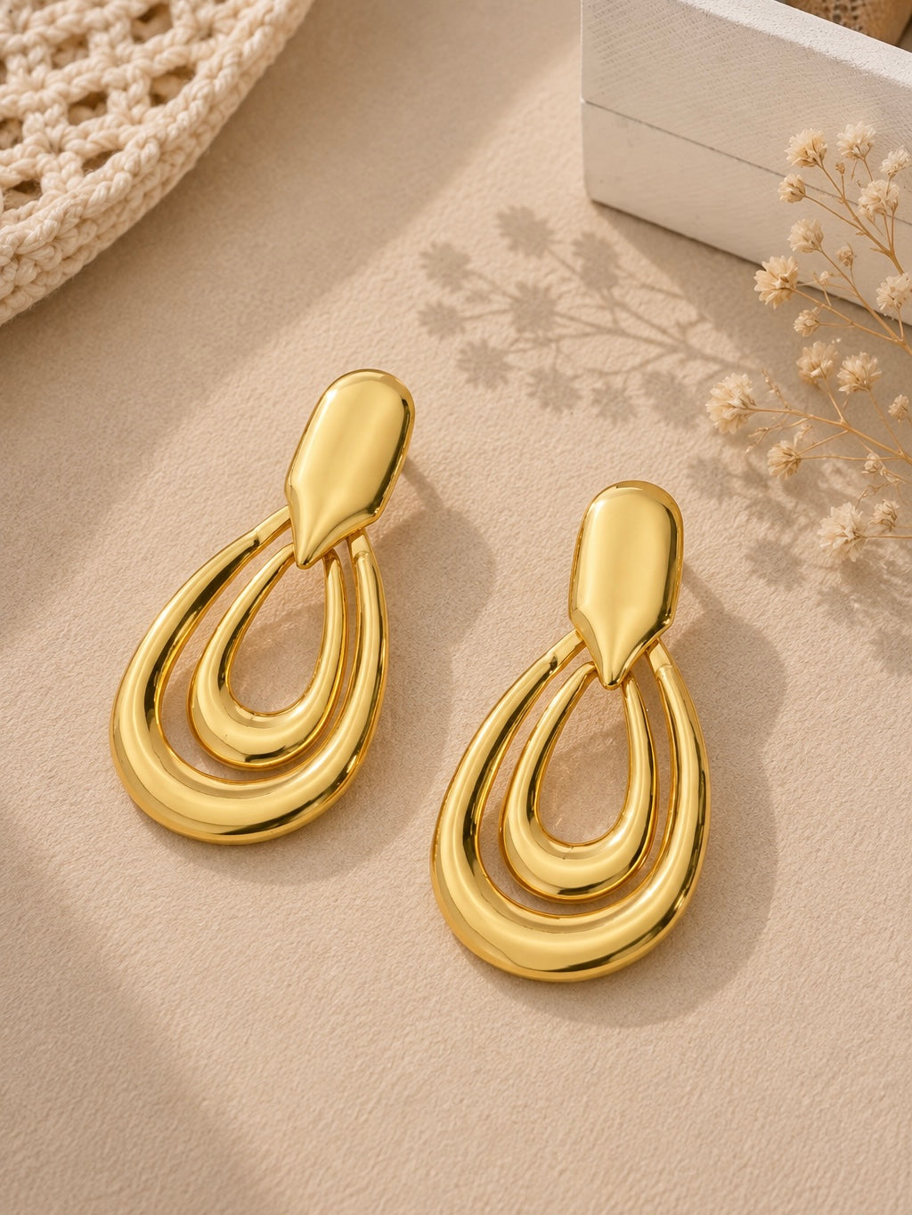 Double Teardrop Gold Earrings