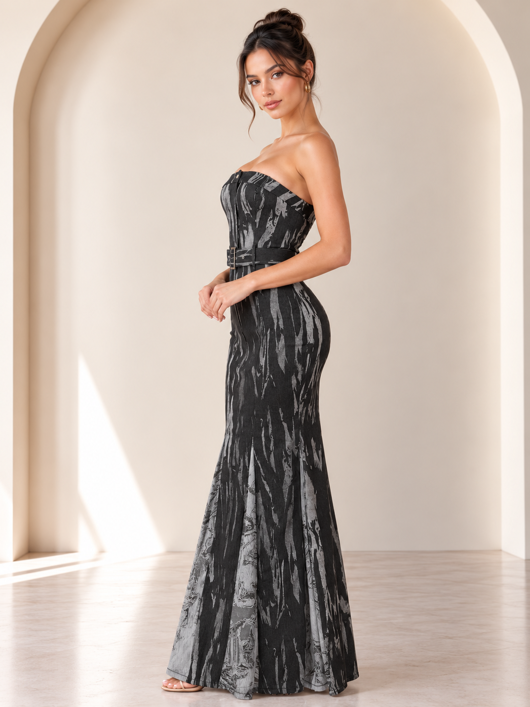 Sloane Denim &amp; Mesh Maxi Dress