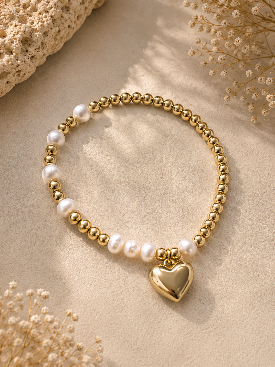 Gold Heart Beaded Bracelet