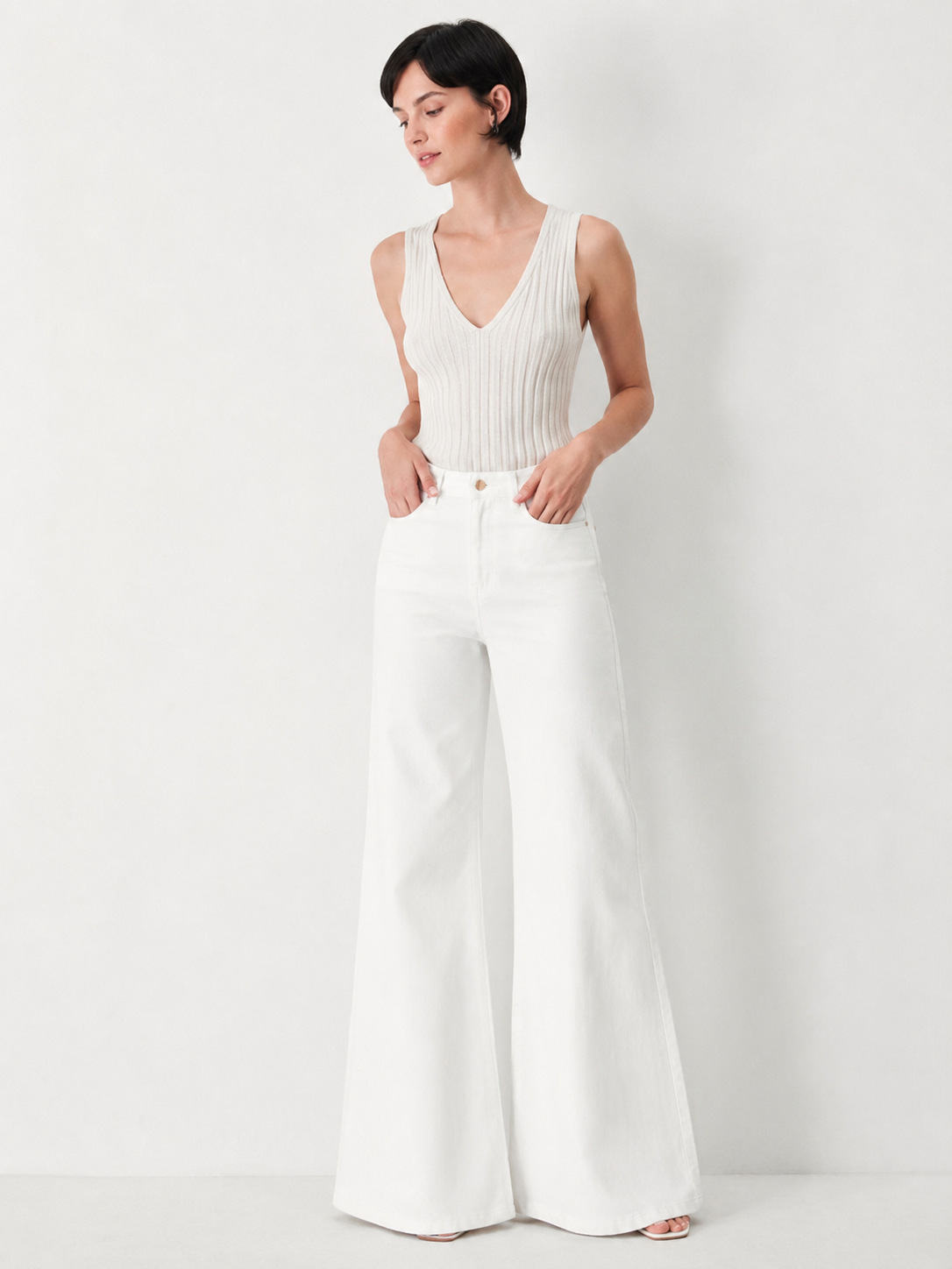 Nayla Wide Leg Flare White Bottoms
