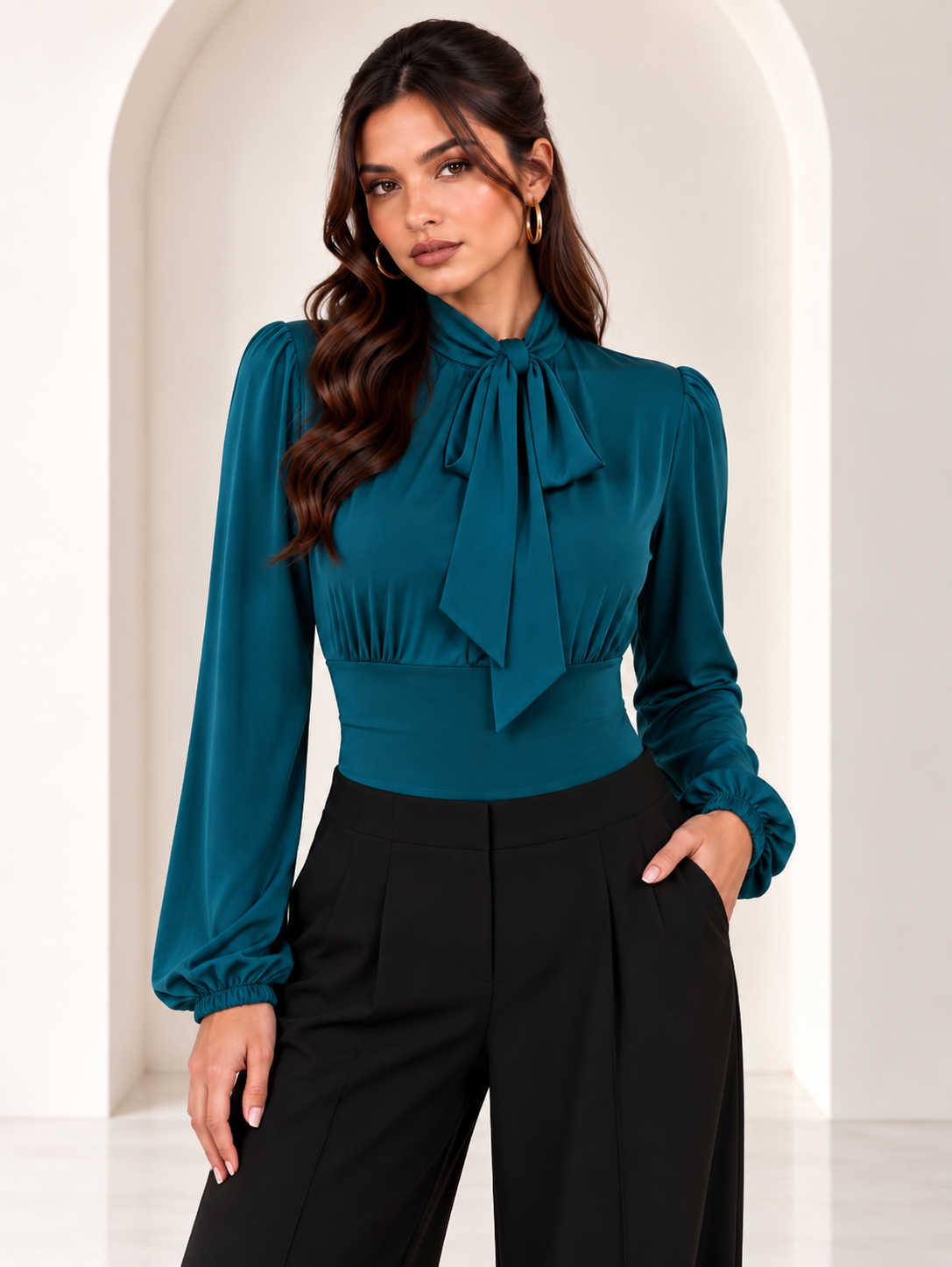 Amelie Bow Tie Dusty Teal Bodysuit