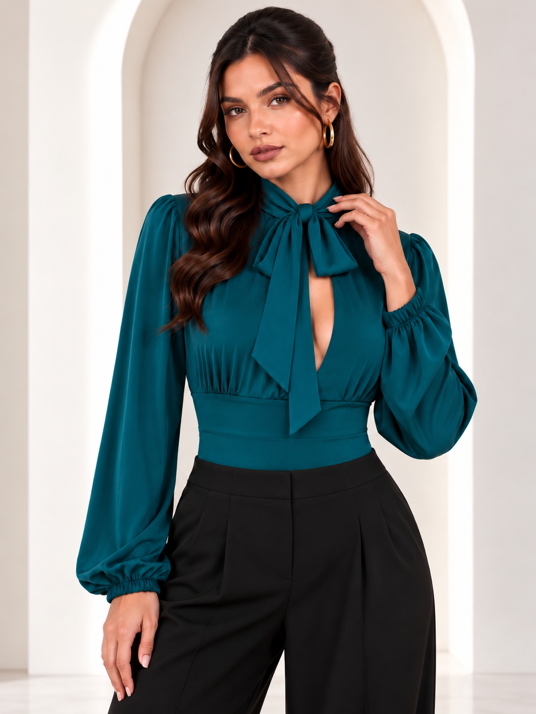 Amelie Bow Tie Dusty Teal Bodysuit