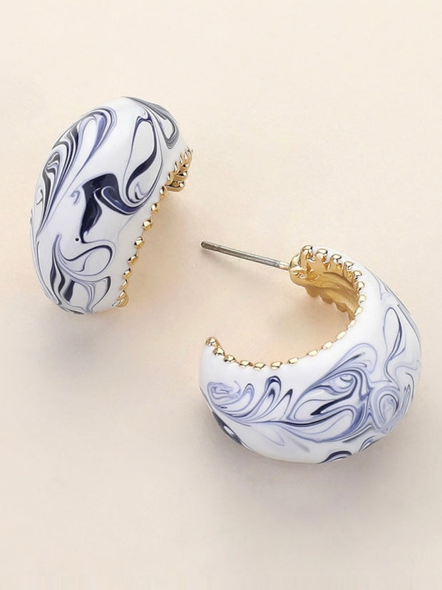 Blue Ceramic Rounded Hoop Earrings