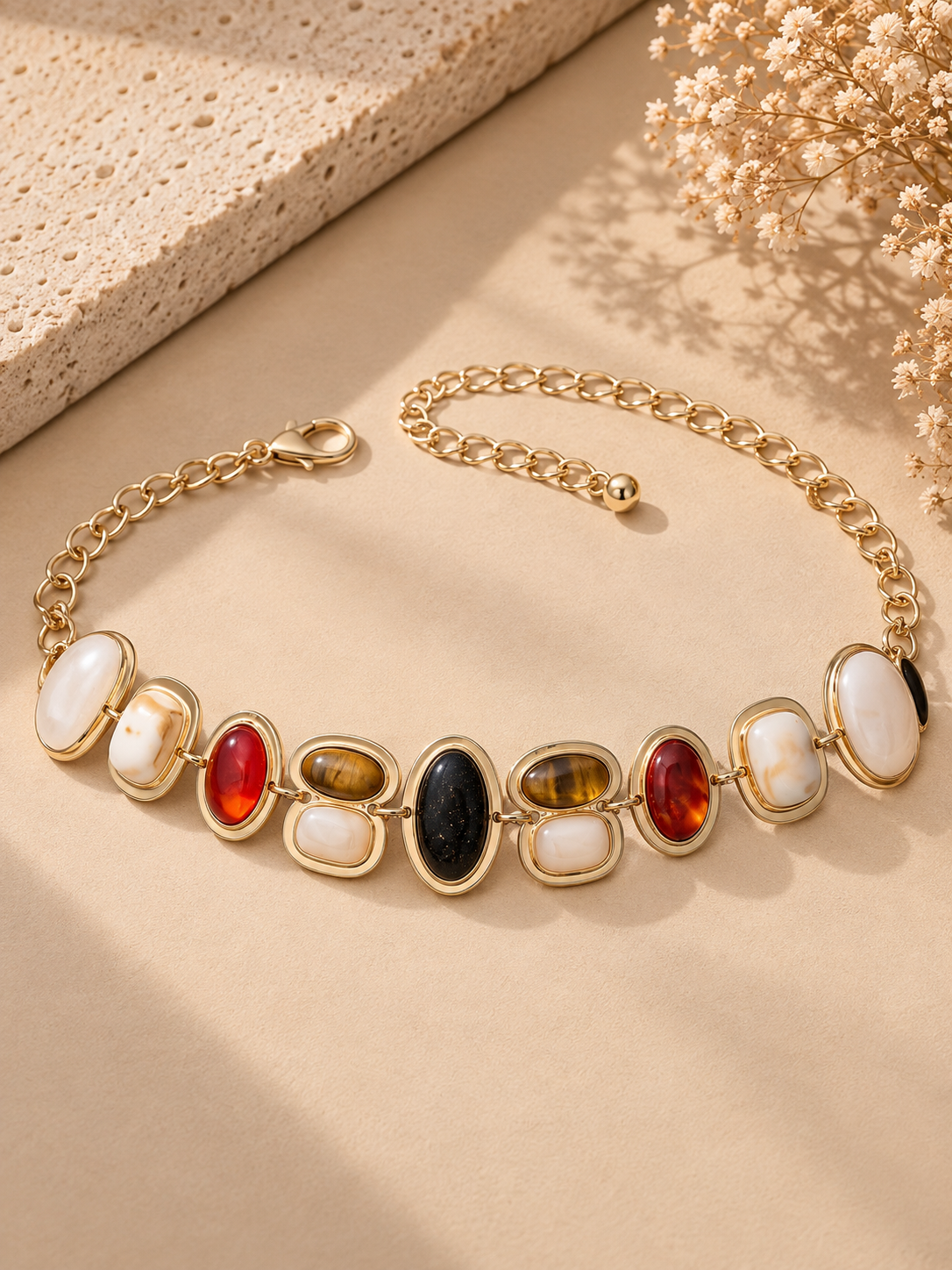 Multi Stone Cabochon Link Chain Belt