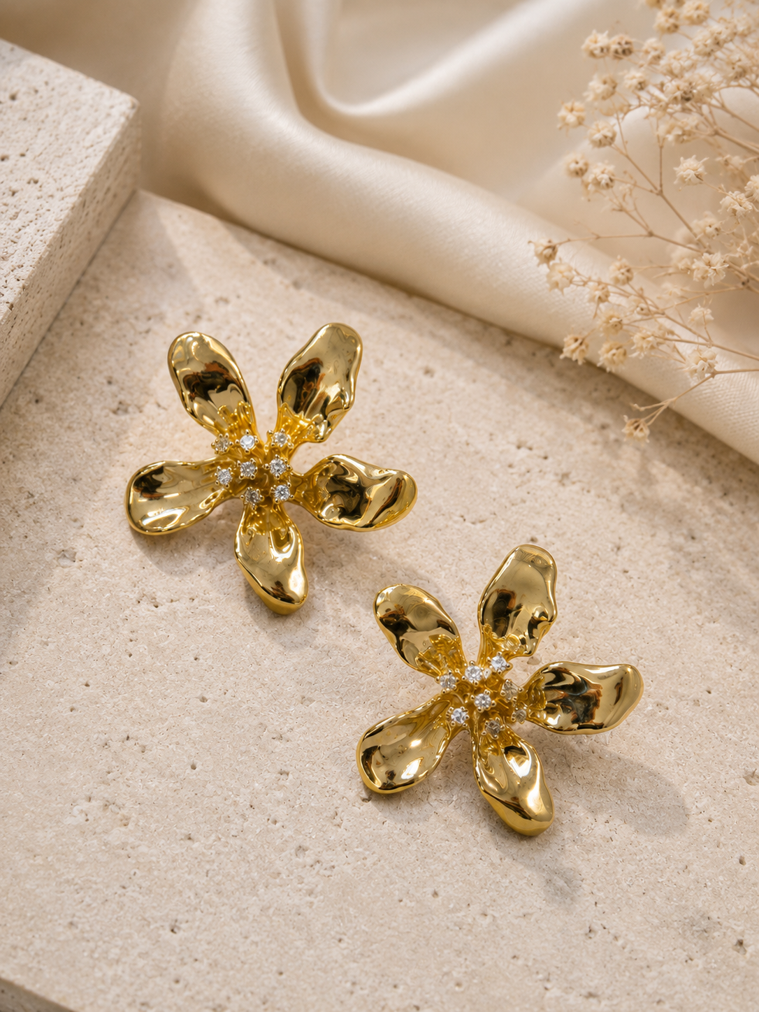 Golden Bloom Crystal Statement Earrings