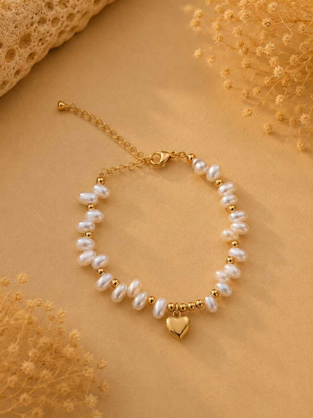 Gold Heart Pearl Bracelet