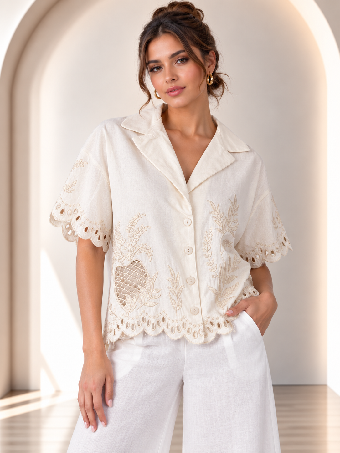 Odelia Botanical Eyelet Shirt