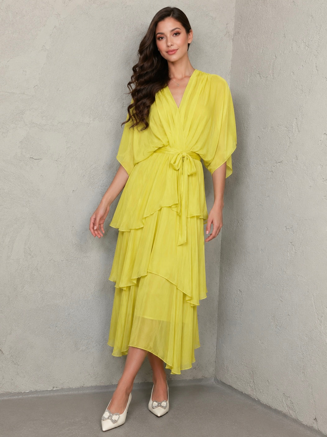 Rosalia Silk Ruffle Lime Dress