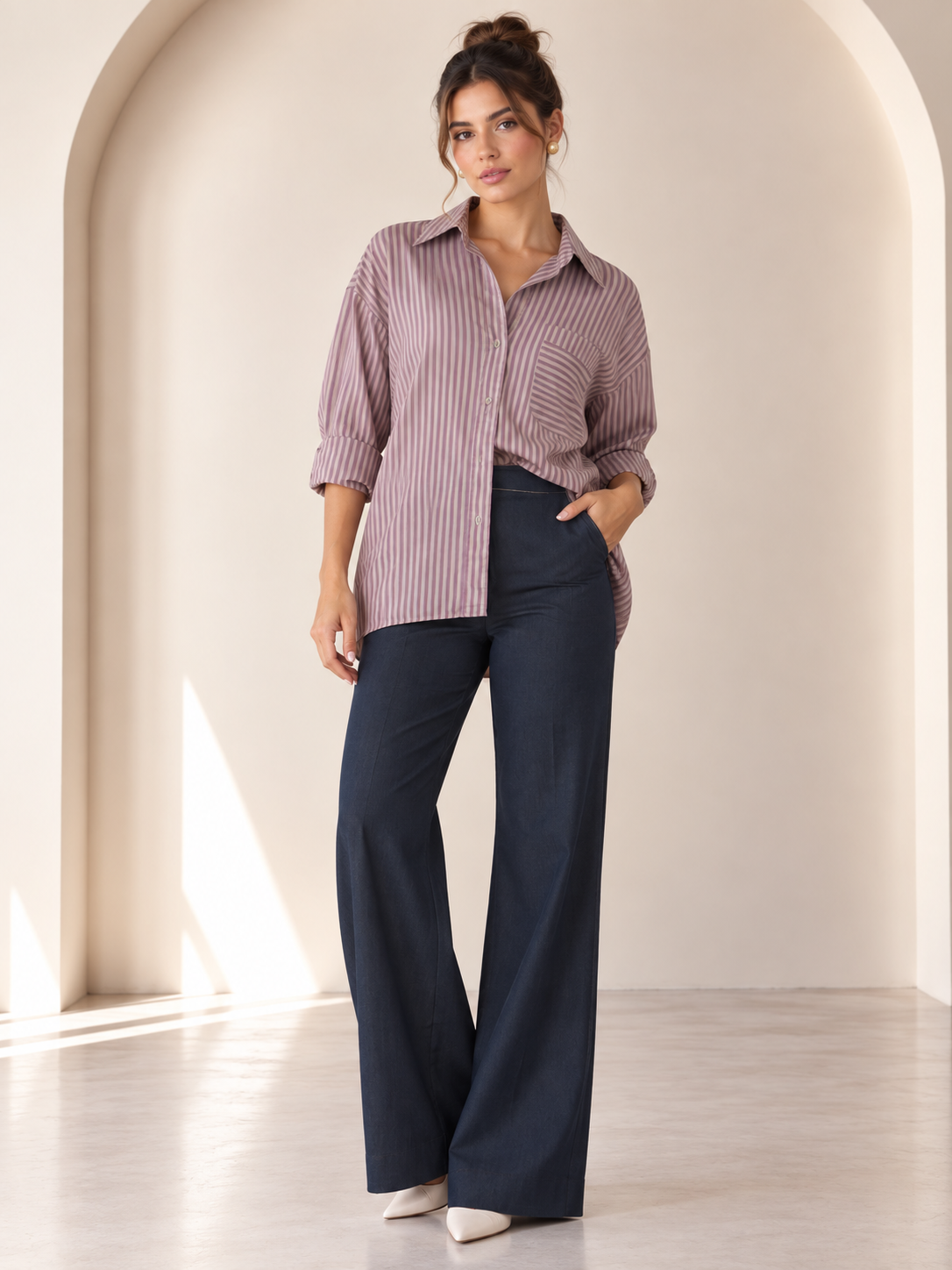 Maëlle Striped Button-Up Mauve Shirt