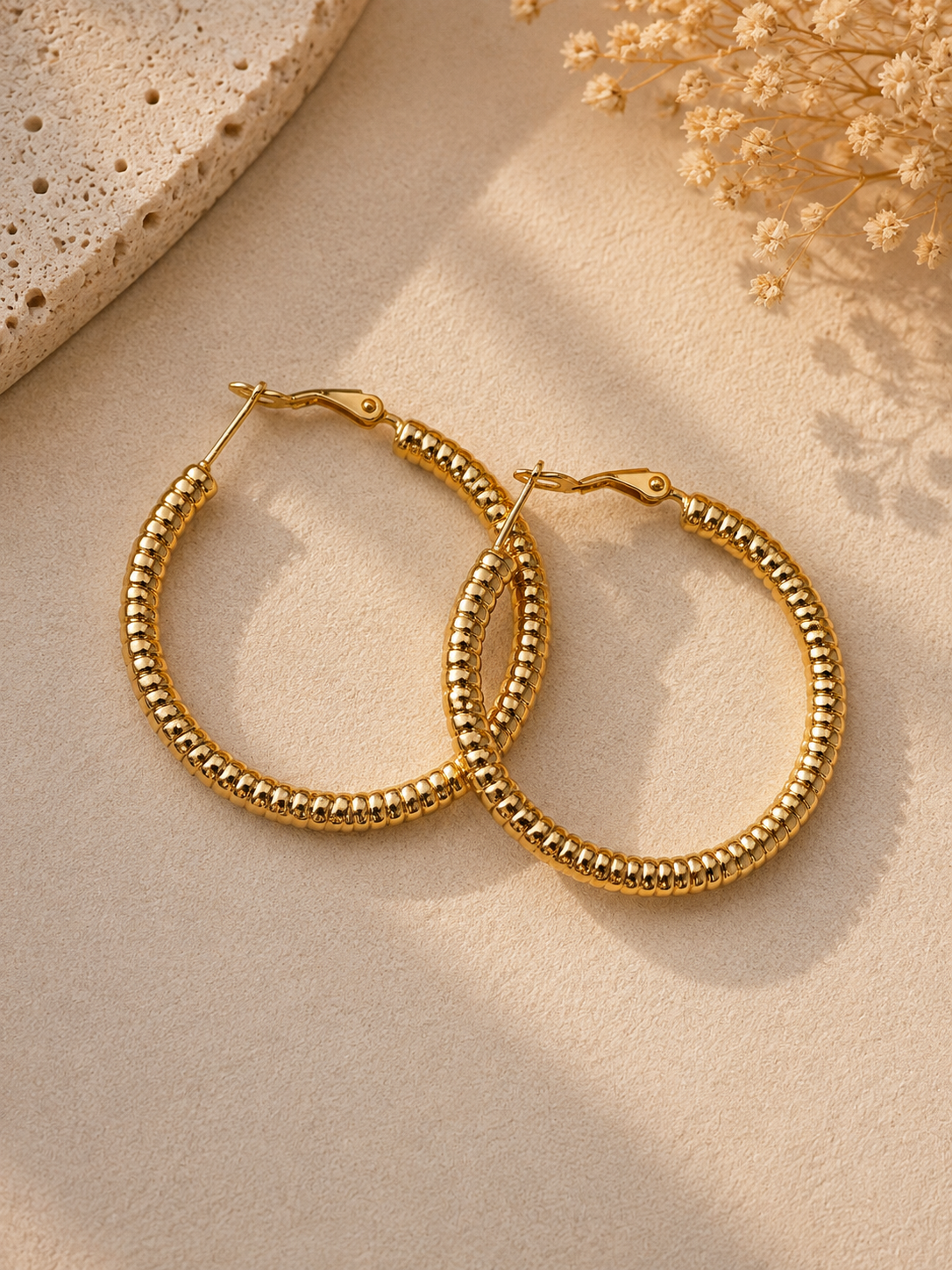 Ribbed Gold Hoop Earrings