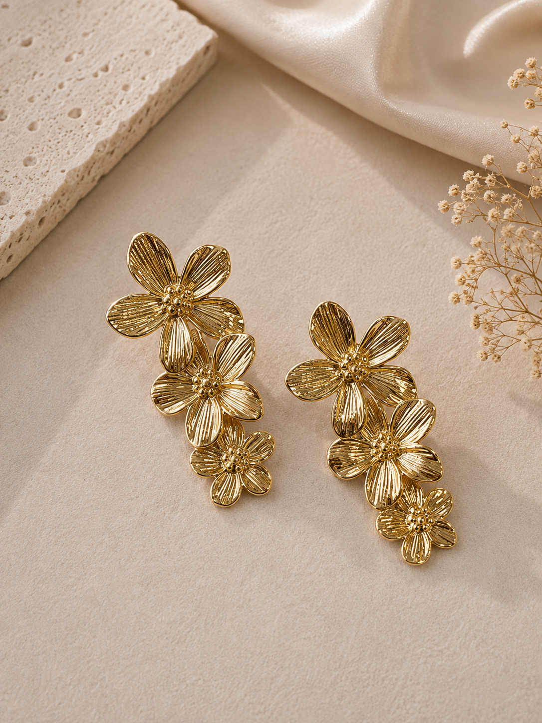Golden Cascading Garden Flower Earrings