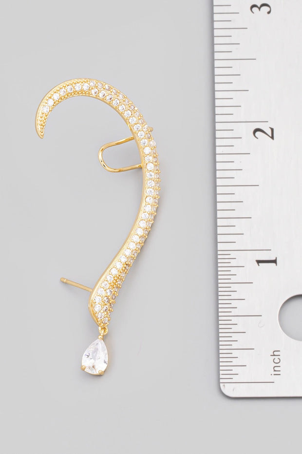 Gold Pave Curved Snake Ear Cuff Earrings