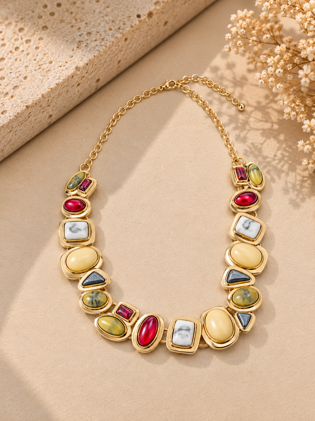 Assorted Stone Link Statement Necklace