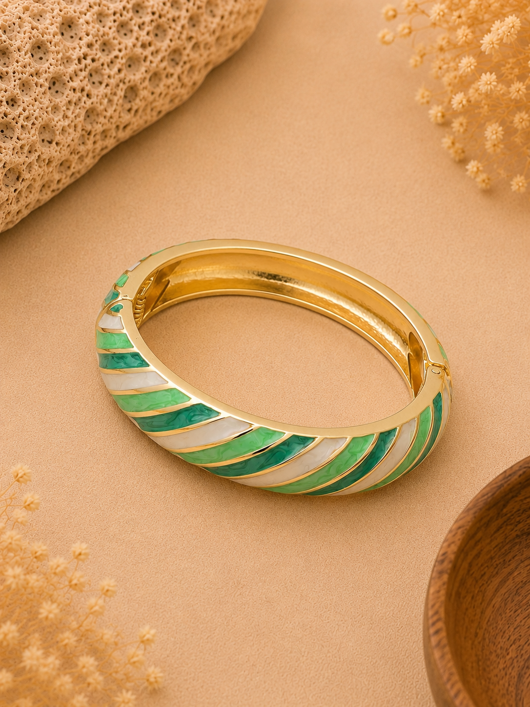 Green Enamel Bangle Bracelet