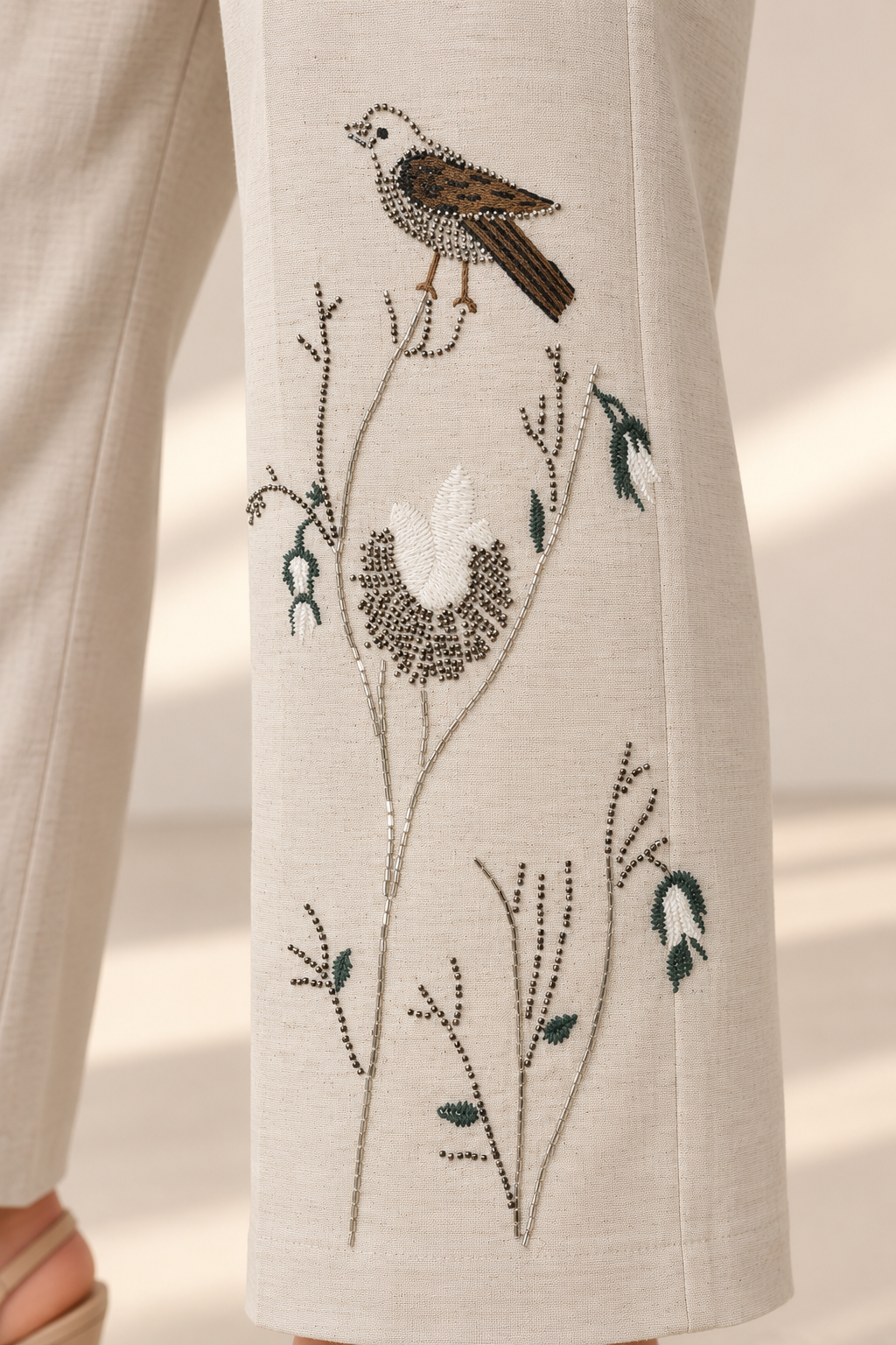 Eulalie Embroidered Birds Pants