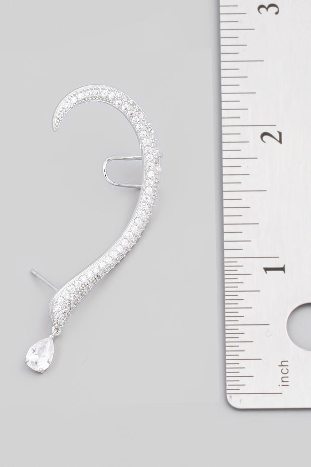 Silver Pave Curved Snake Ear Cuff Earring