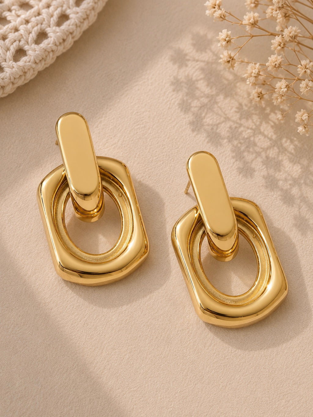 Gold Geometric Link Earrings