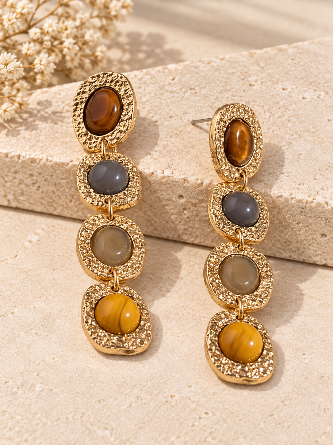 Textured Frame Multi Stone Drop Earrings