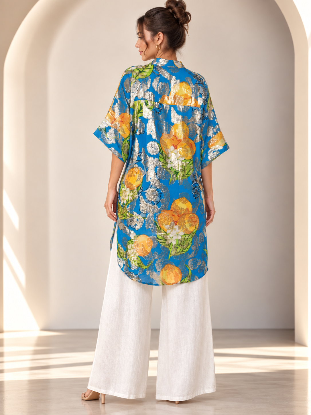 Elara Floral Jacquard Blue Tunic