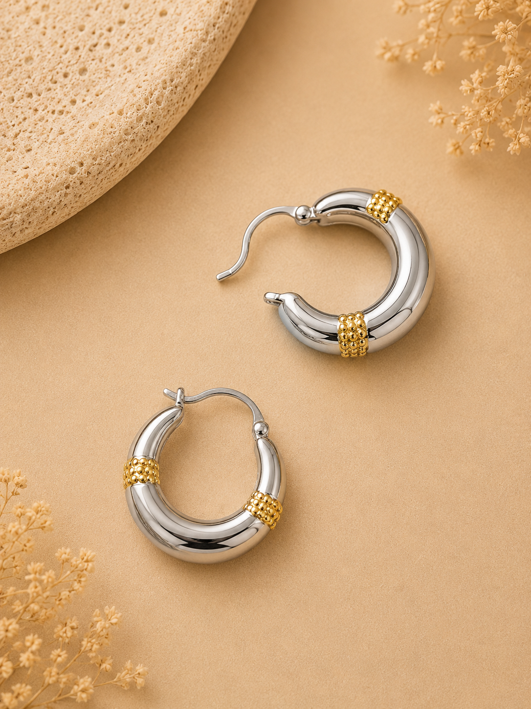 Two-Tone Textured Hoop Earrings