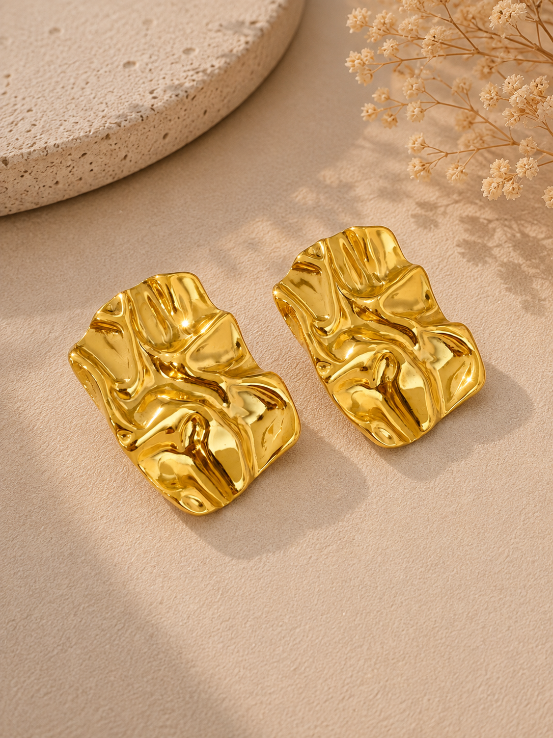 Sculpted Crinkle Gold Earrings