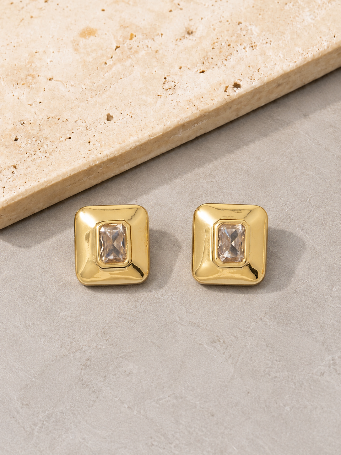 Gold Dipped Chunky Square Baguette Stud Gold Earrings