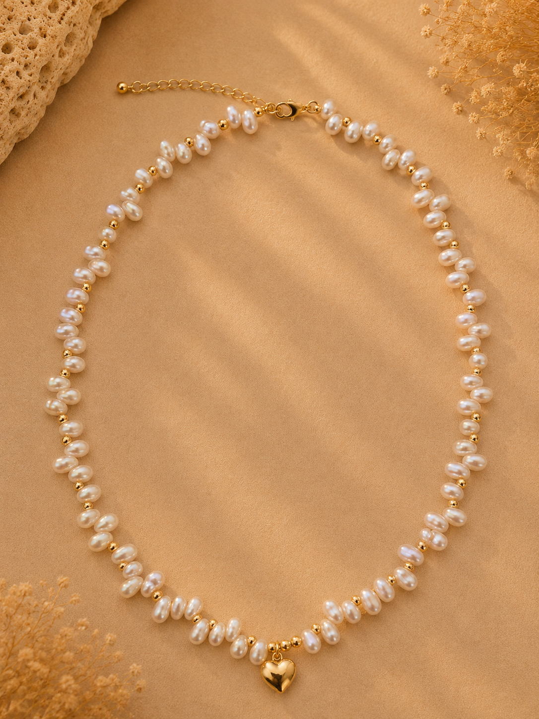 Gold Heart Pearl Necklace