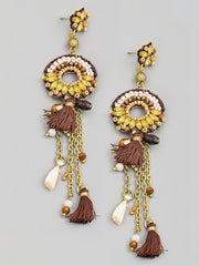 Boho Beaded Tassel Fringe Statement Earrings