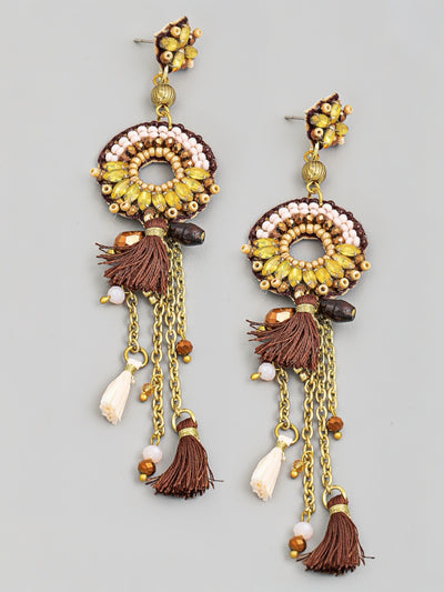 Boho Beaded Tassel Fringe Statement Earrings