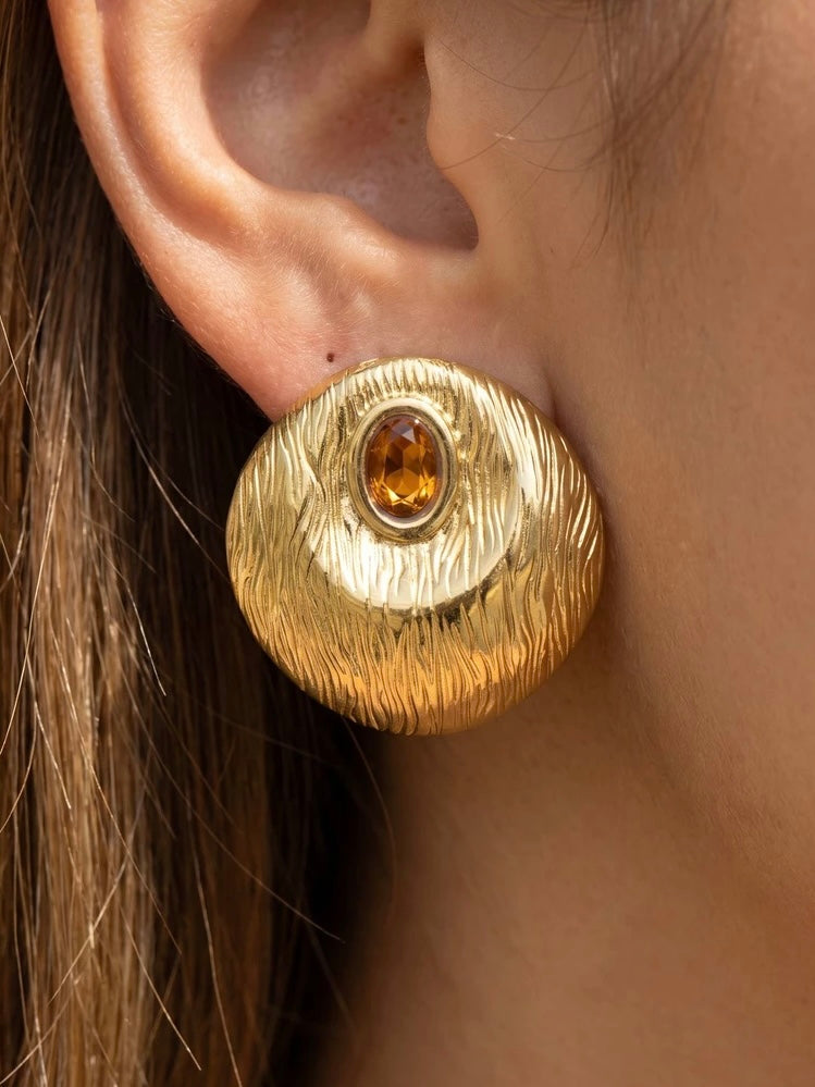 Golden Amber Medallion Statement Earrings