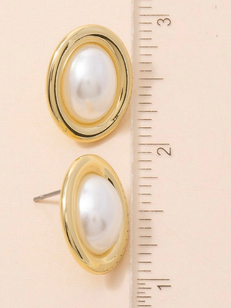 Gold Dipped Vintage Oval Pearl Stud Earrings
