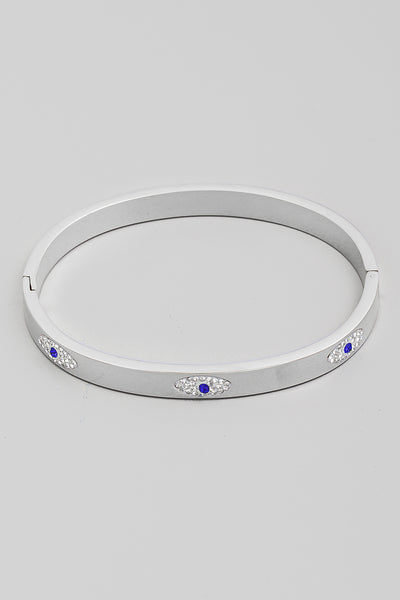 Silver Pave Evil Eye Bangle Bracelet