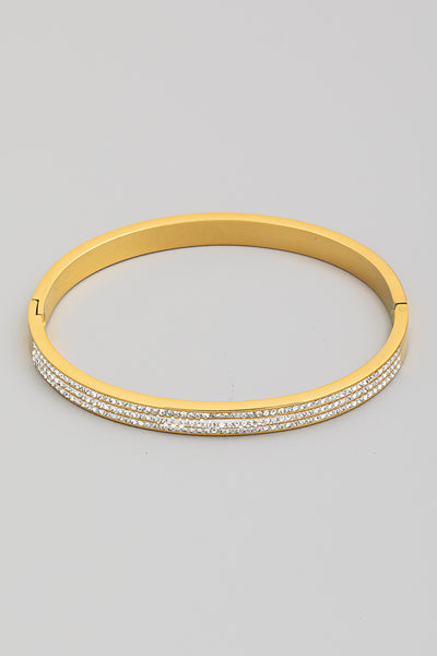 Gold Three Line Rhinestone Bangle Bracelet