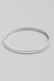 Silver Three Line Rhinestone Bangle Bracelet