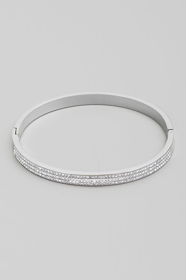 Silver Three Line Rhinestone Bangle Bracelet